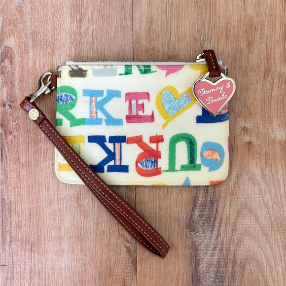 Dooney & Bourke Handbags - Dooney & Bourke Wristlet | Cream Multicolor Alphabet Wallet with Leather Strap